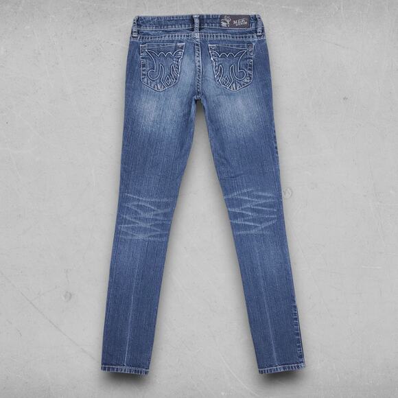 MEK Jeans Men 27x34 Md Blue Moscow Cigarette Straight Leg Embossed Pockets Retro - Picture 2 of 11